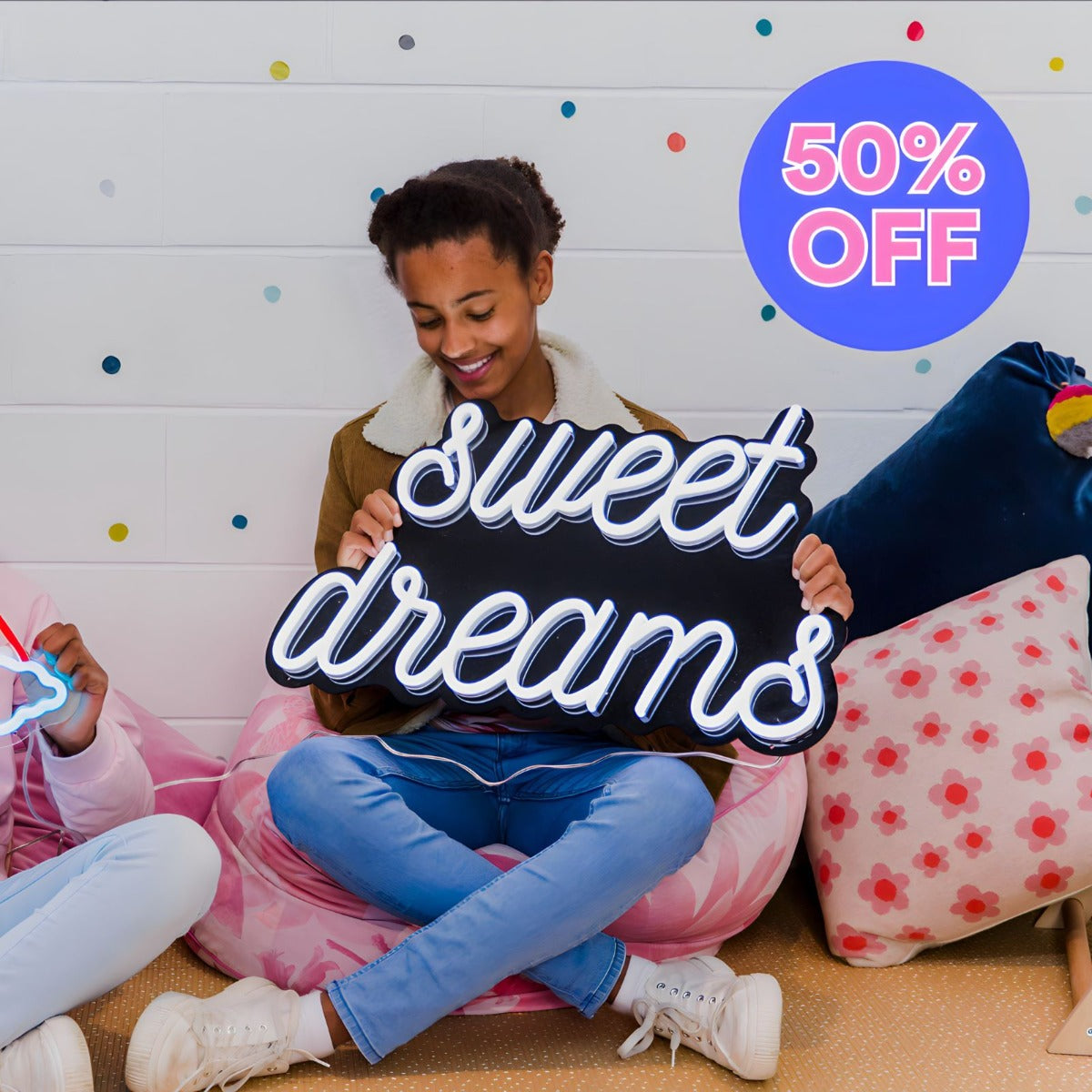 50% OFF Sweet Dreams CUSTOM NEON® sign - white LED neon flex on a black acrylic backboard