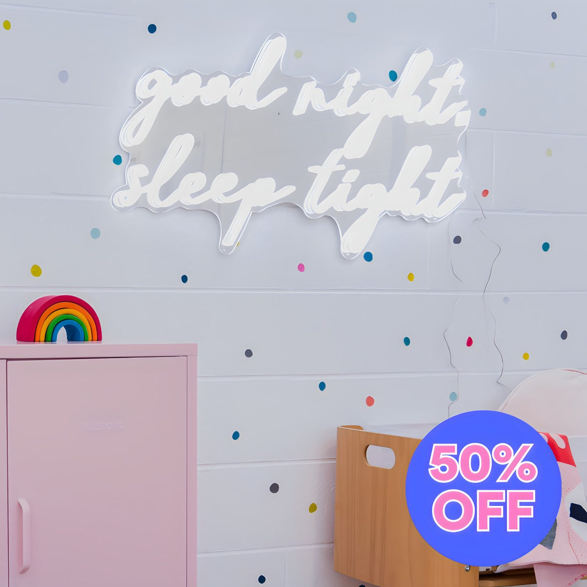 50% OFF Good Night Sleep Tight CUSTOM NEON® Sign on silver mirrored backing