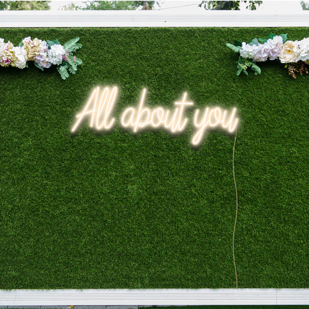 All About You Faux Neon Sign for beauty salons, cafes or home décor - design by Custom Neon