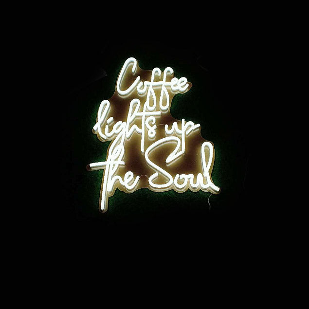 Coffee Lights Up The Soul LED neon sign on acrylic backboard from CustomNeon.com