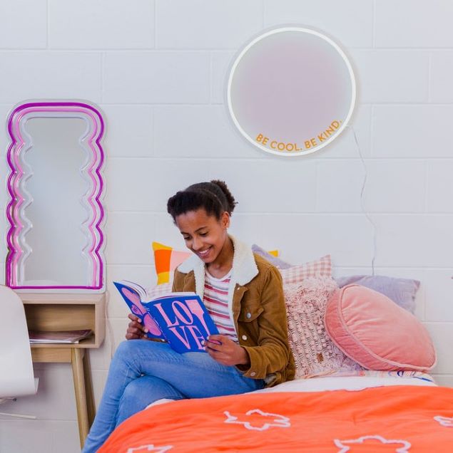 Be Cool Be Kind Mint Pink & Orange Neon Art shown close up @customneon Signs of Change charity range