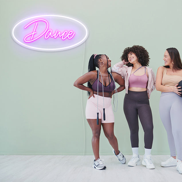 Dance Neon Sign by CUSTOM NEON® shown in white & pink
