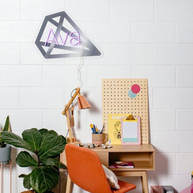 LED Neon Name Sign with a UV printed diamond background is just one of the many personalized gift ideas from Custom Neon.