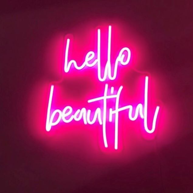Hello Beautiful pink light sign made by @customneon for @stephanieandco_lashes