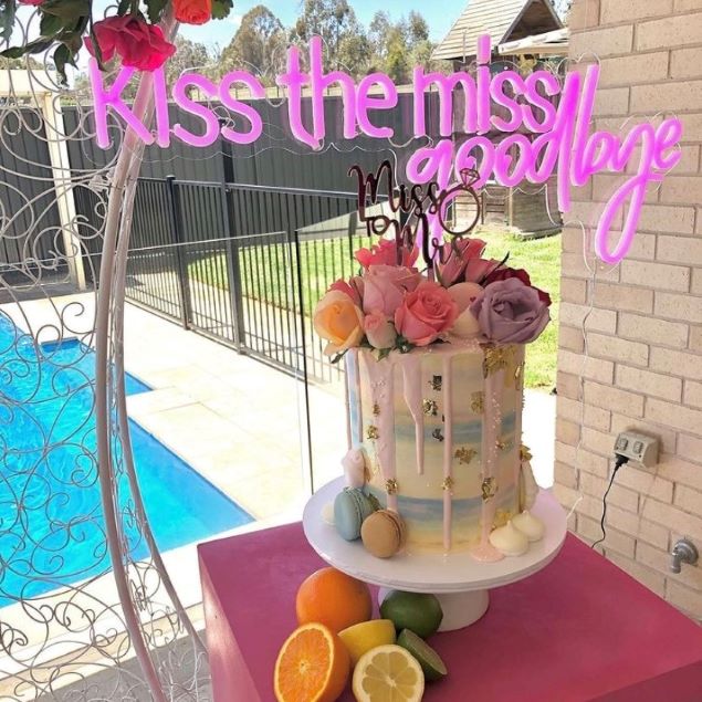 Kiss the Miss Goodbye Neon Sign for Bridal Shower / Bachelorette Party - photo Custom Neon