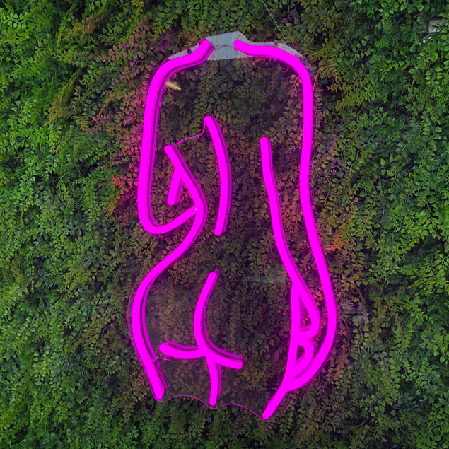 Nude Lady's Back Neon Art in Hot Pink on Green Wall by CUSTOM NEON®