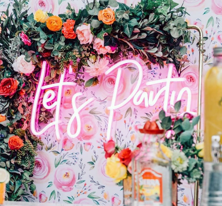 Let's Party portable LED neon sign for parties and events - photo from CustomNeon.com
