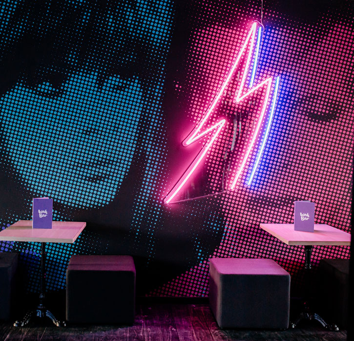 Ultra cool neon wall art chanelling Bowie's iconic look. Awesome neon sign for any music fan.