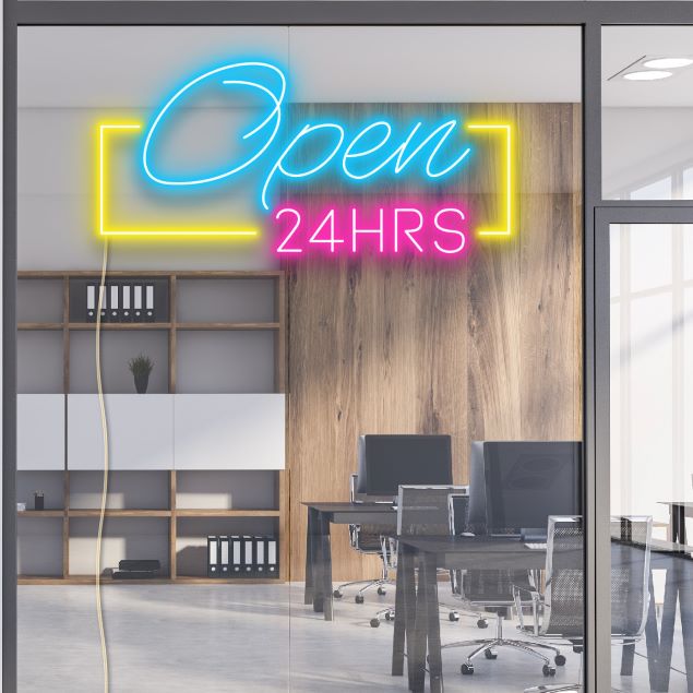 Open 24HRS Neon Light in yellow