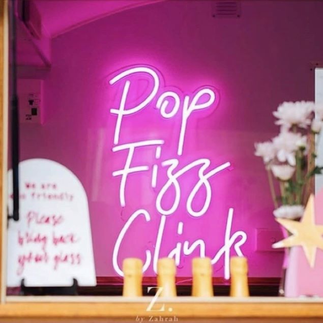 Pop Fizz Clink light sign in a mobile bar - made by @CustomNeon for @miss__fizz