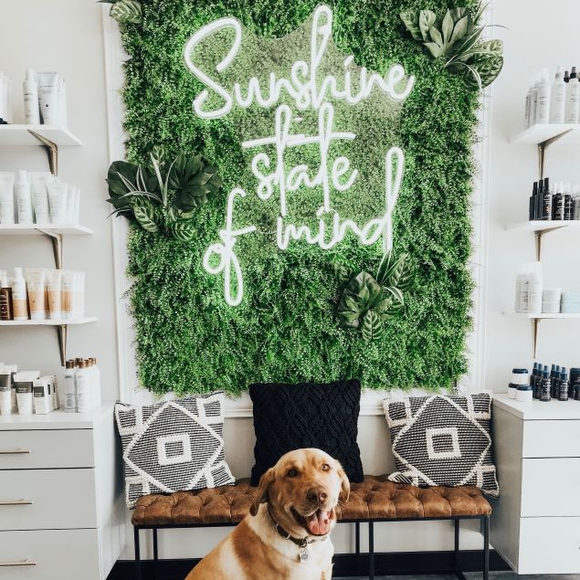 Sunshine State of Mind Neon Sign shown as wall decor in a hair salon - from CustomNeon.com