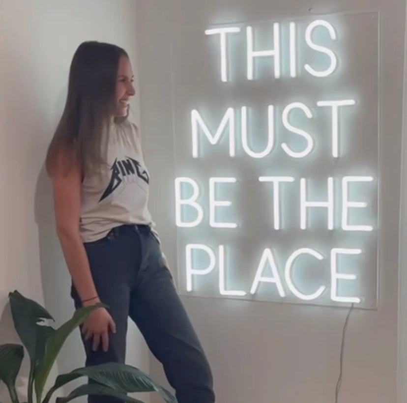 This Must Be The Place Custom Neon® wall light shown in white