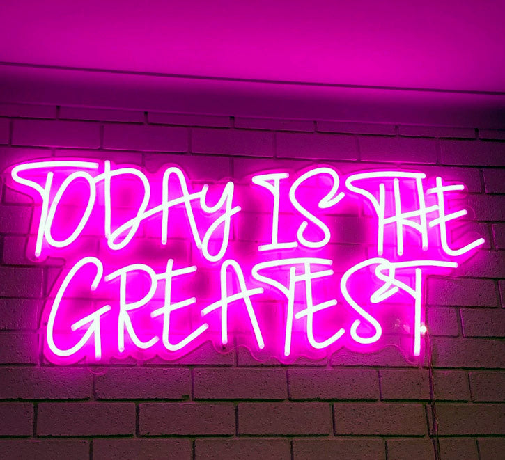 Today is the Greatest LED Neon Wall Sign shown on brick wall - photo from CustomNeon.com