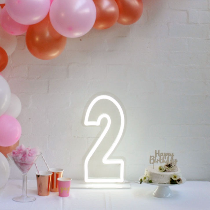 * 2 * Neon Number Sign for Birthday Parties