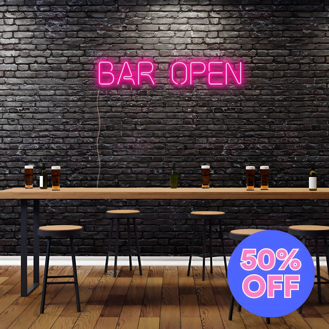 50% OFF Retro Bar Open Custom Neon® Sign 