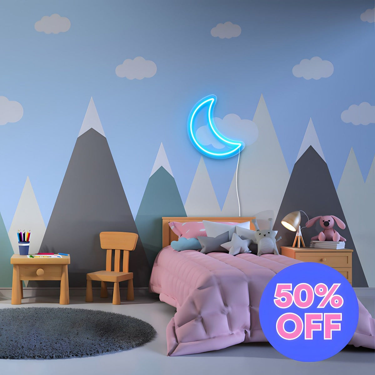 Crescent Moon LED Neon Sign