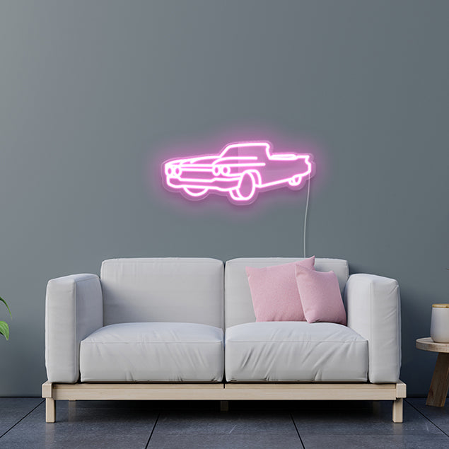 Cadillac classic car art in soft pink on babe cave wall by CUSTOM NEON®