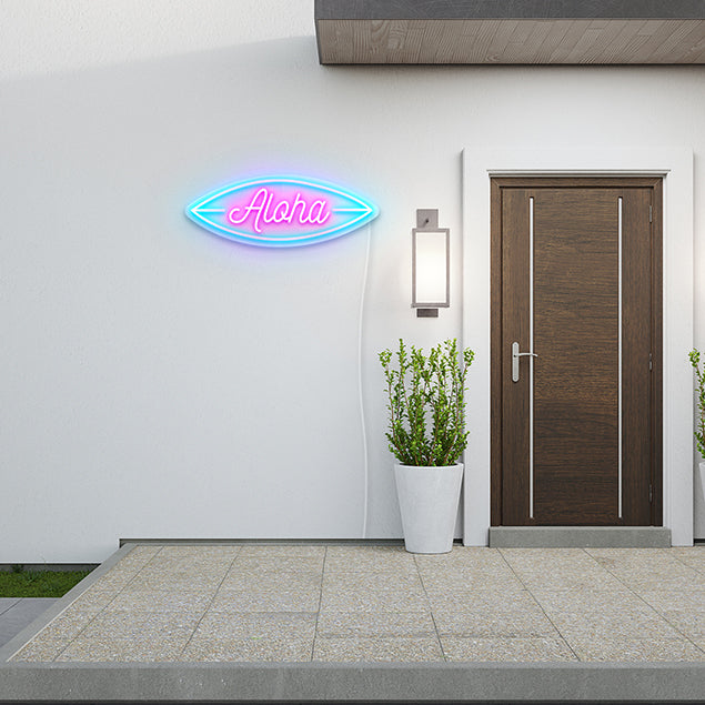 Neon Aloha Sign & Surfboard