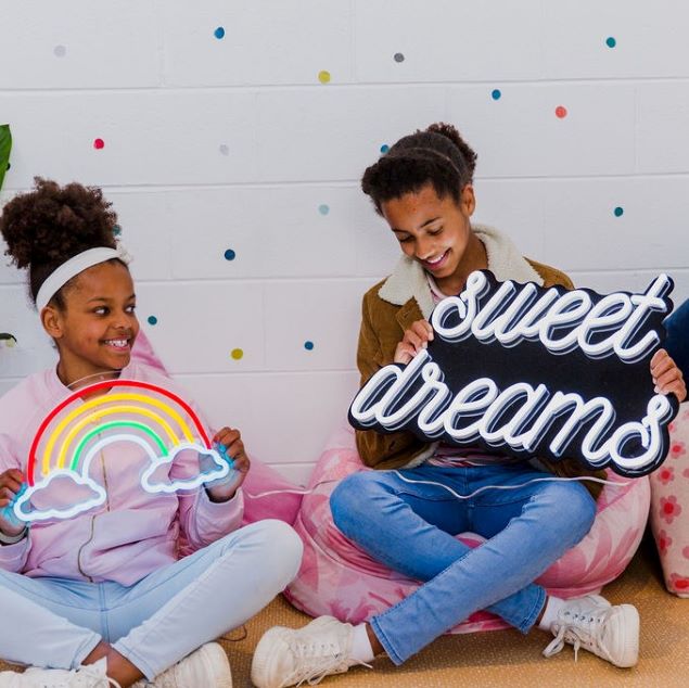 Sweet Dreams CUSTOM NEON® Nightlight in white LED neon flex on a black acrylic backboard in a child's room
