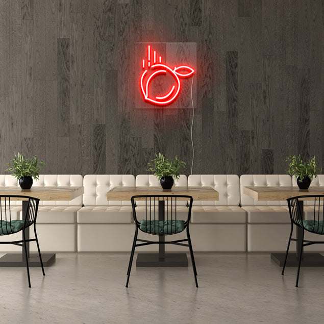 Falling Peach LED Sign pre-designed light-up wall art from Custom Neon®