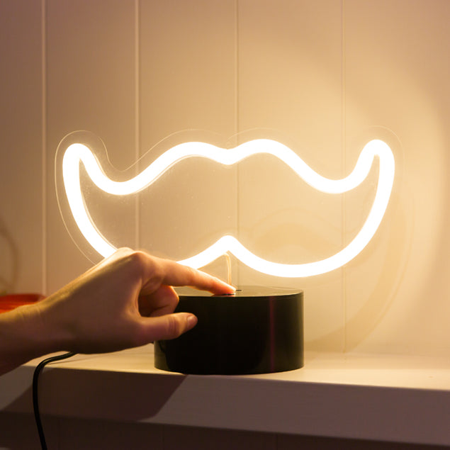 Fancy Moustache Emoji Faux Neon Desk Light from Custom Neon
