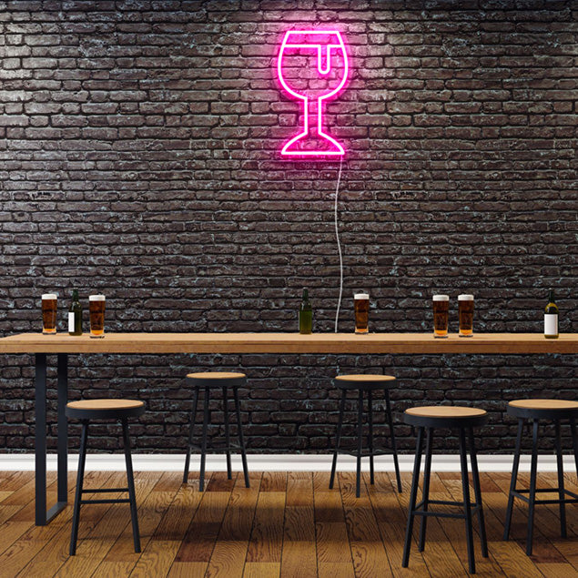 Glass of Wine Neon Sign: pre-designed light-up wall art from Custom Neon®