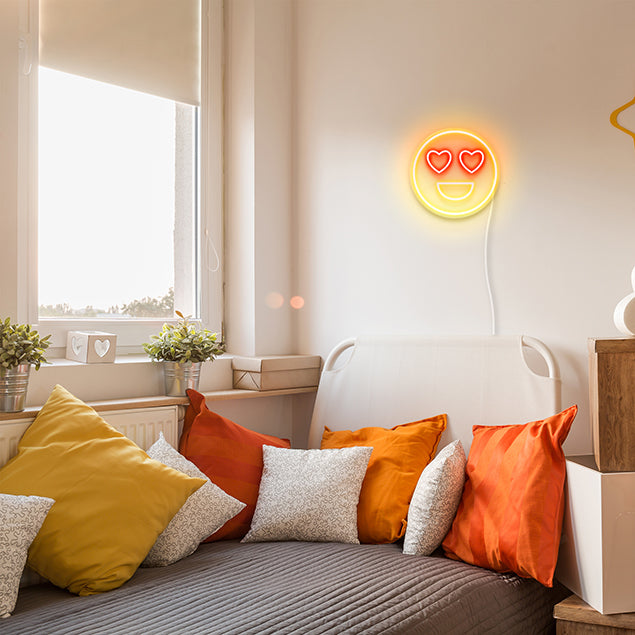 Heart Face Emoji Neon Sign pre-designed light-up wall art from Custom Neon®