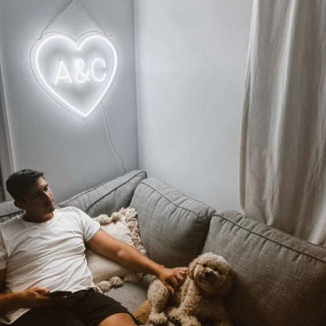Personalized Heart Neon Sign in LED Flex with clear acrylic background