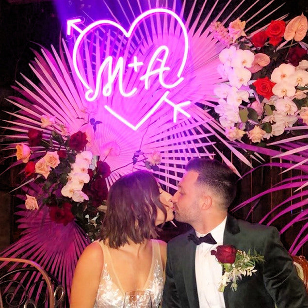 Personalized LED Neon Heart Sign with an Arrow and Your Initials - photo from CustomNeon.com