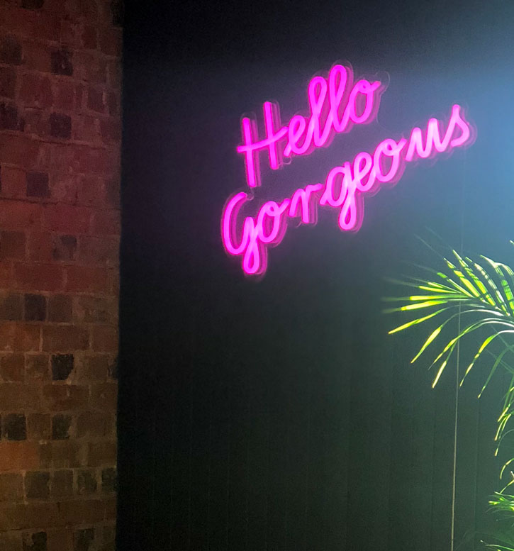 Hello Gorgeous Pink Neon Wall Art - photo from CustomNeon.com