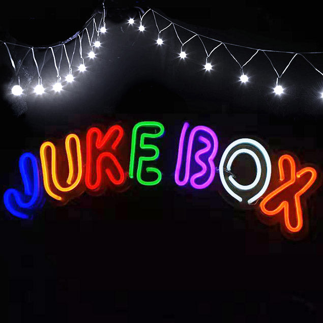JUKEBOX Colorful LED neon sign shown turned on -photo from CustomNeon.com