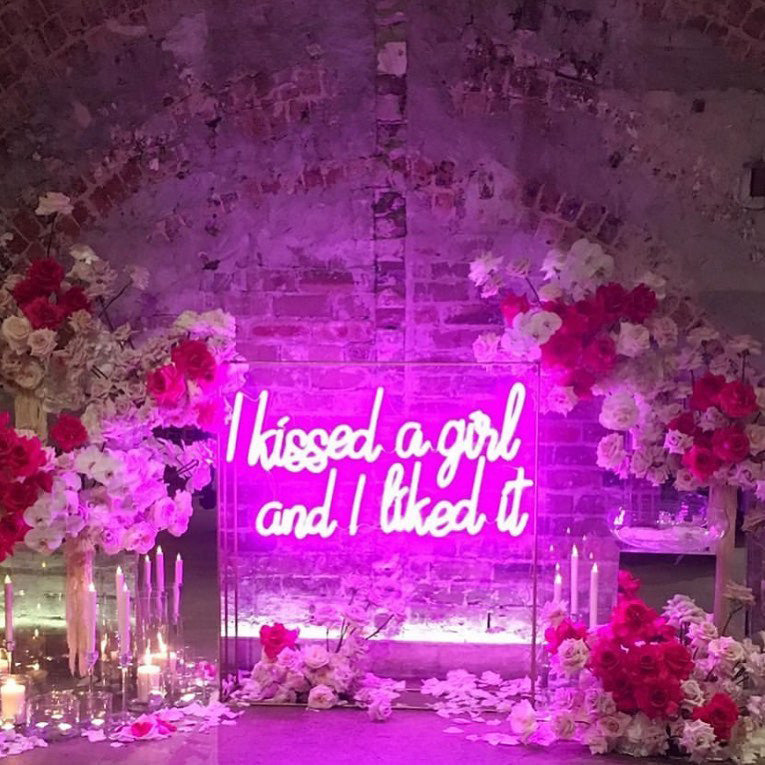 I Kissed a Girl and I liked It LGBTQ+ wedding sign - photo CustomNeon.com