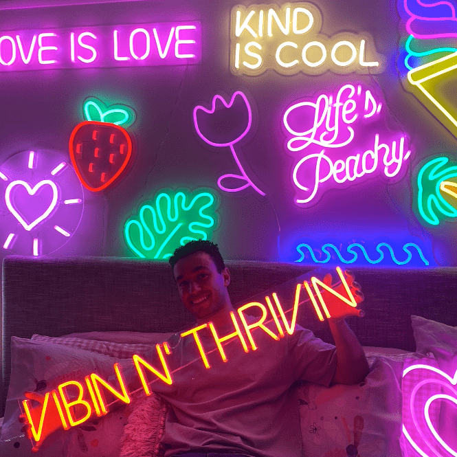 Life's Peachy pink CUSTOM NEON® bedroom sign