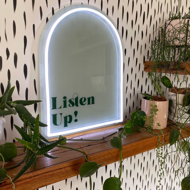 Listen Up! white & green neon art sign @customneon Signs of Change charity range