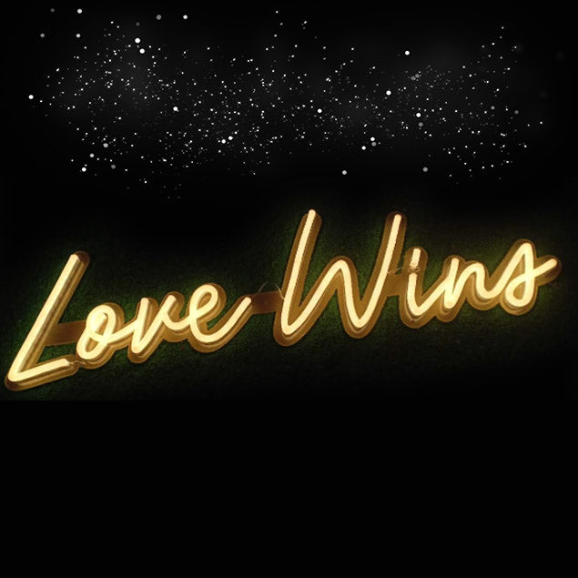 Love Wins warm white faux neon sign - photo from Custom Neon