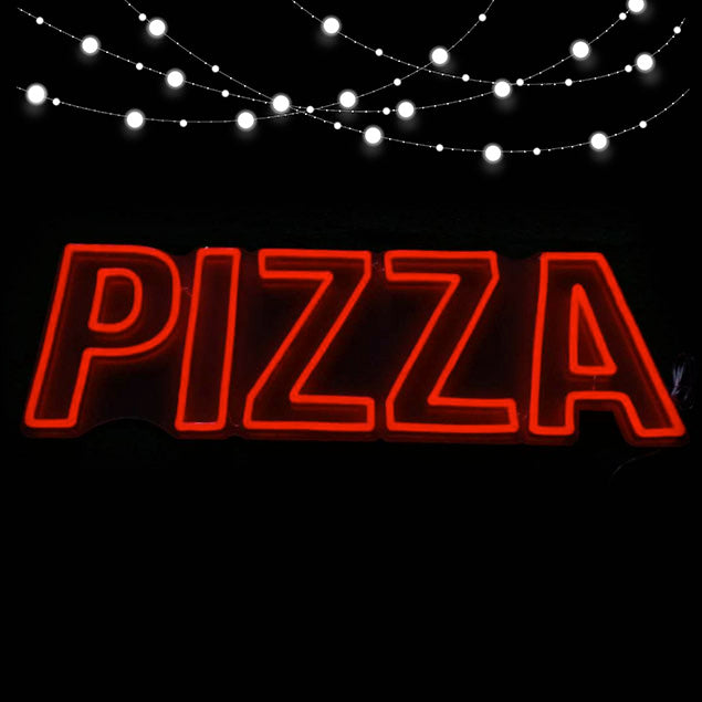 Red faux neon pizza sign  in double lined font - from Custom Neon®