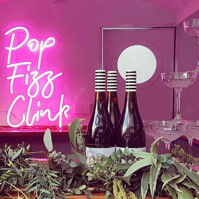 Pop Fizz Clink light sign in a mobile bar - made by @CustomNeon for @miss__fizz
