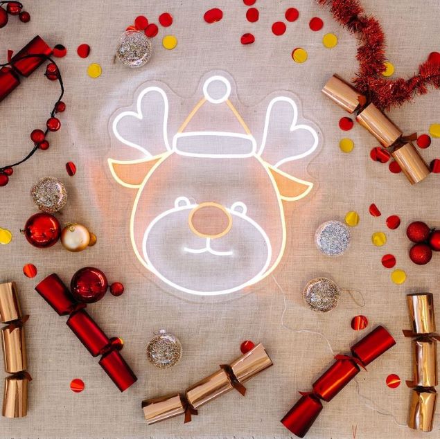 Reindeer neon light in bright white and red LED neon flex @customneon
