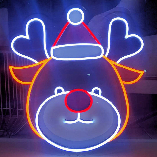 UV printed LED reindeer shown illuminated (turned on) - photo from CustomNeon.com
