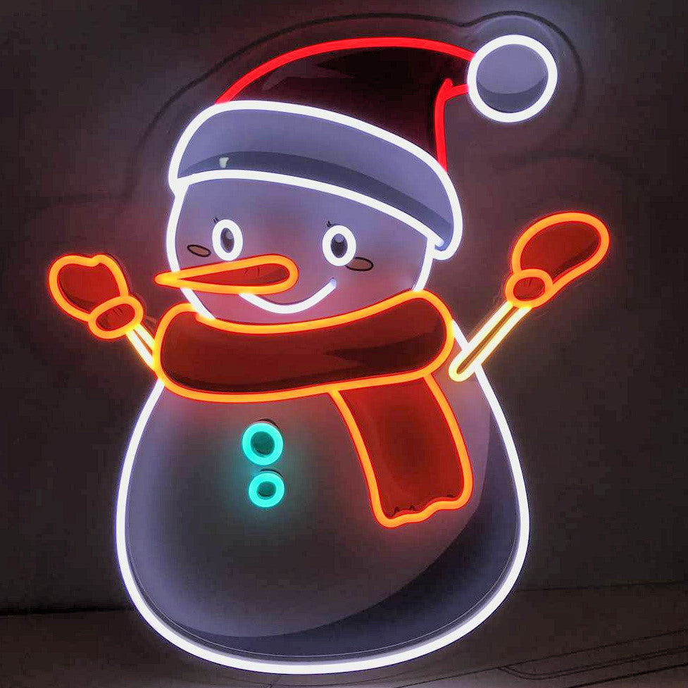 UV Printed Neon Snowman shown illuminated - photo from CustomNeon.com