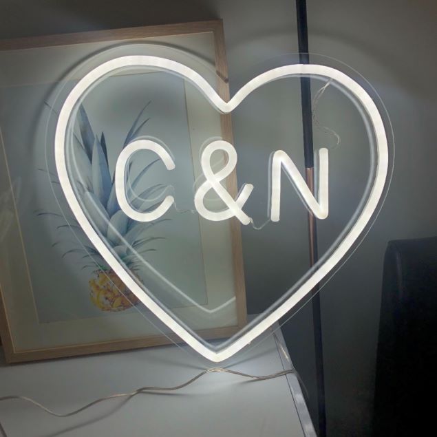 Small LED neon heart light that can be personalized with your initials