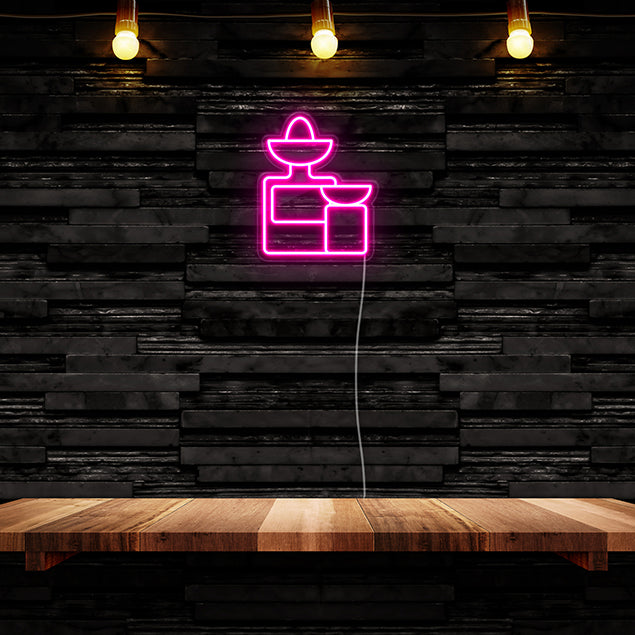Tequila Bottle Hat & Shot Glass pre-designed light-up wall art from Custom Neon®