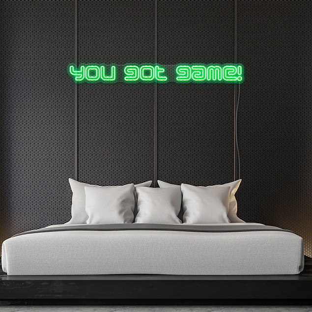 You Got Game double lined mint green light sign on a dark bedroom wall - by Custom Neon®